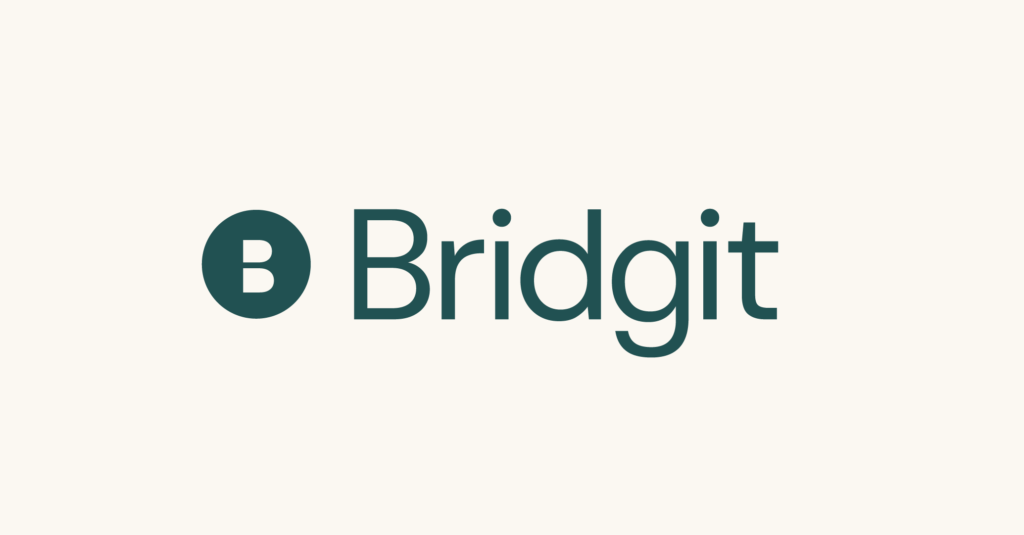 Green Bridgit logo on cloud bacground