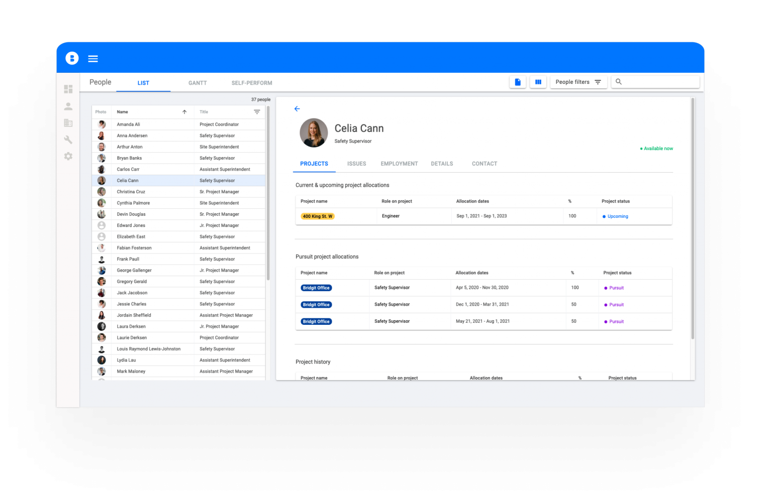 Construction human resources database software. | Bridgit