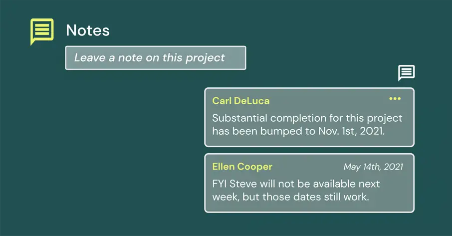 Project notes being left on a construction project