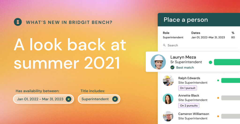 What’s new in Bridgit Bench | A look back at summer 2021