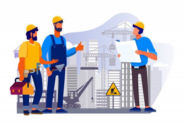 3 construction workers - illustrated