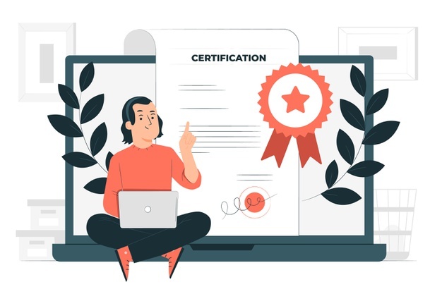 A certification coming out of a laptop screen