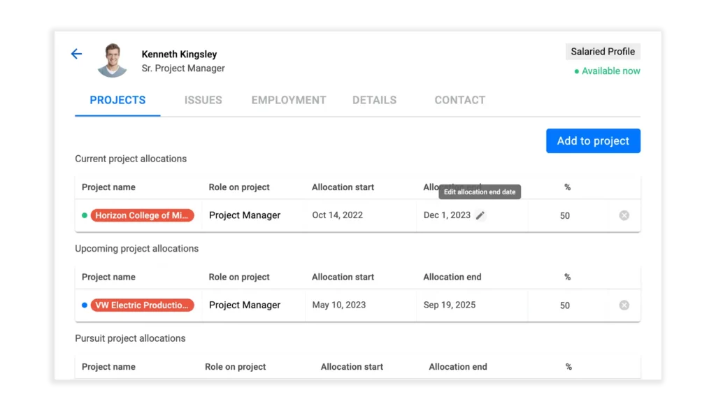 Add projects to people in Bridgit bench