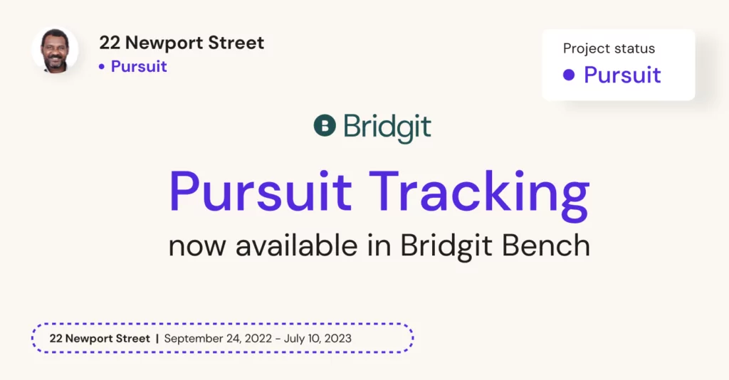 Pursuit Tracking now available in Bridgit Bench