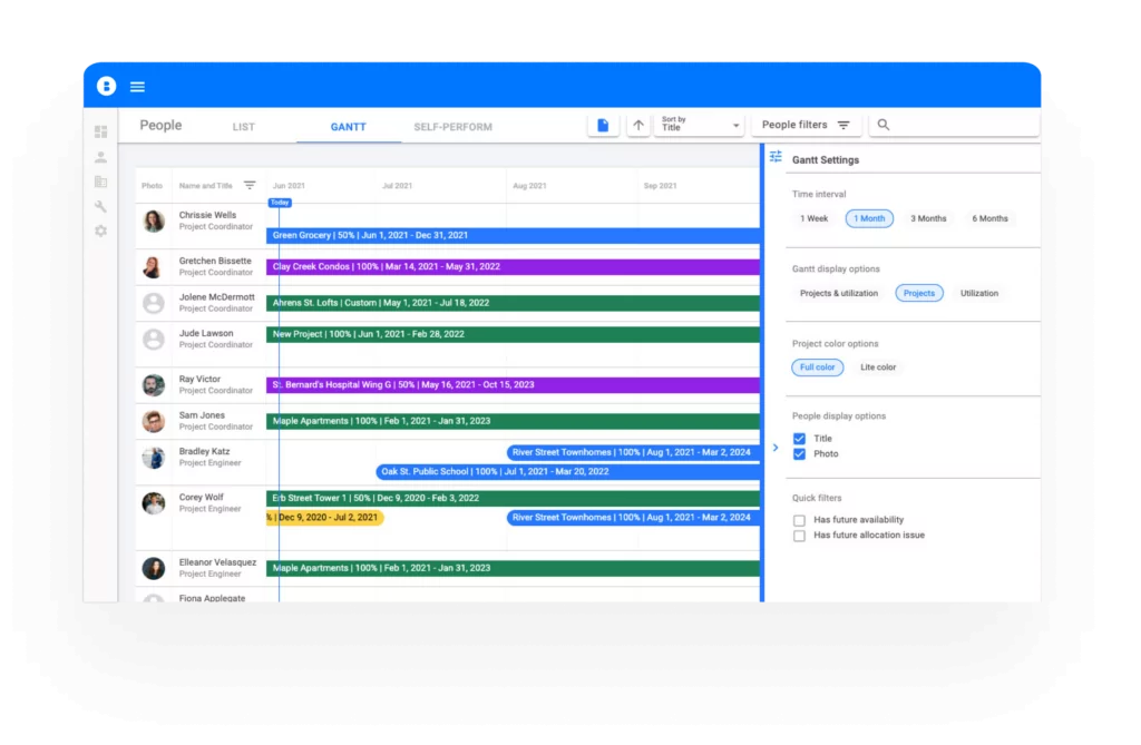 People Gantt custom settings in Bridgit Bench