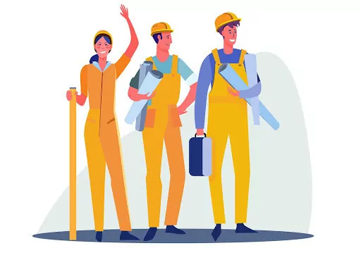 animated construction project team