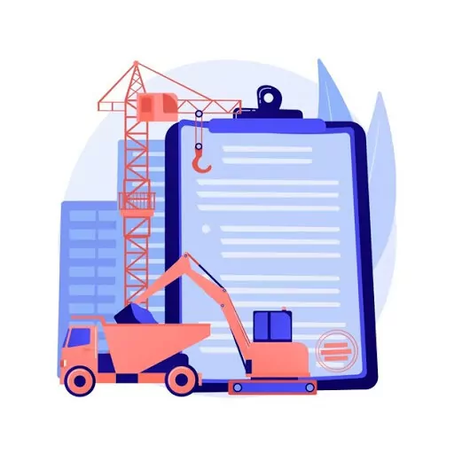 Construction bulldozer and clipboard of tasks